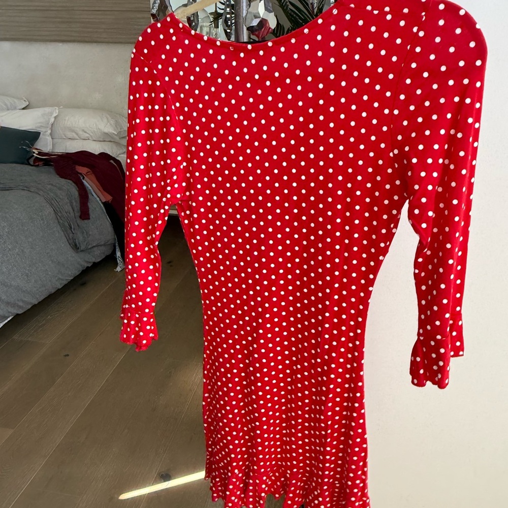 Missguided + Red Polka Dot Tie-Front Mini Dress - Picture 4 of 4